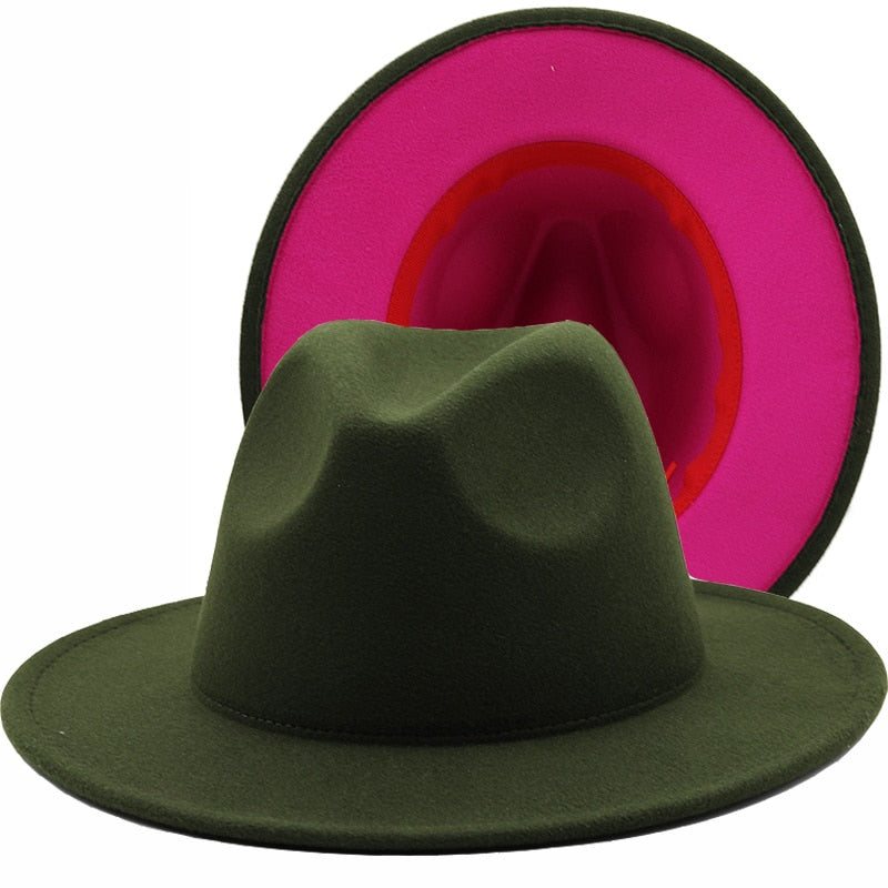 ZARINA Fedora Hat in Green/Rose