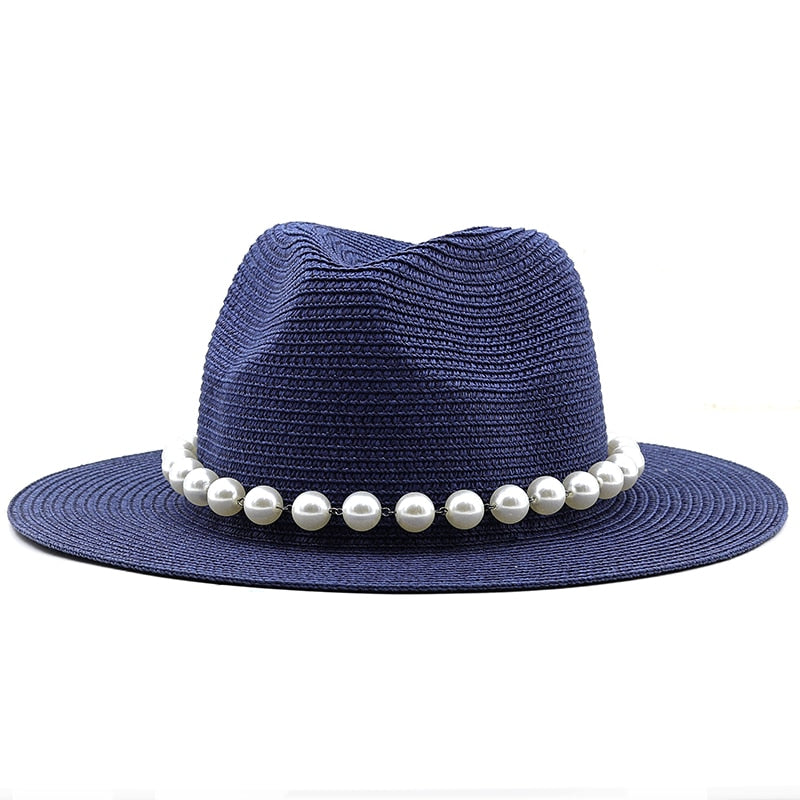 ROSHINE Panama Hat in Navy Blue