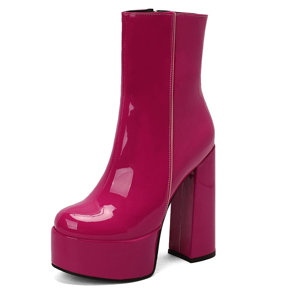 AZALEA High Heel Platform Ankle Boots in Vivid Pink