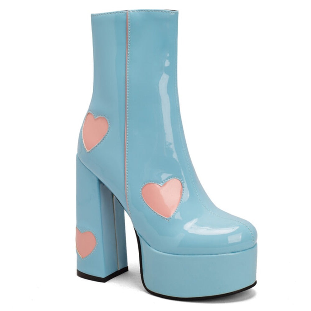 FLUER High Heel Platform Ankle Boots in Blue