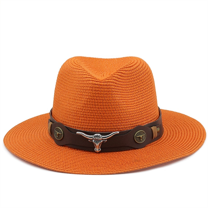 SELEUCUS Men's Straw Panama Hat in Orange