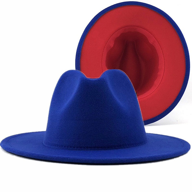 ZARINA Fedora Hat in Blue/Red