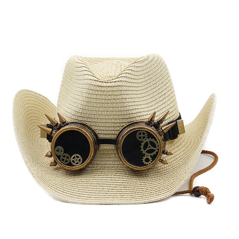 EDGAR Men's Steampunk Cowboy Hat with Goggles