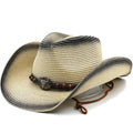 JUSTINIAN Men's Straw Cowboy Hat in Beige/Black