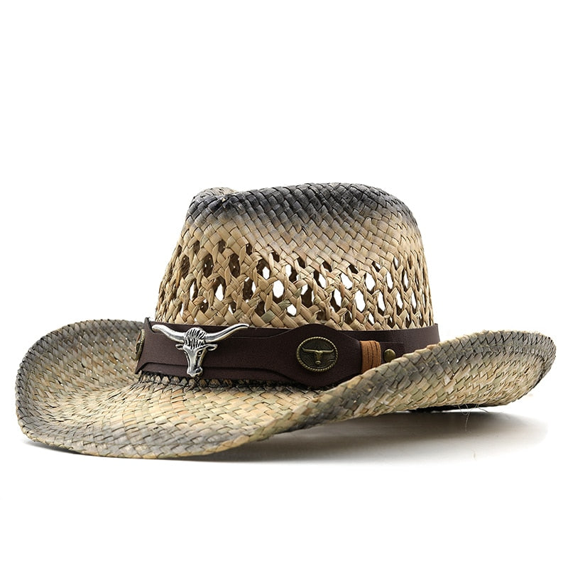 SANCHO Men's Straw Cowboy Hat in Beige-Black