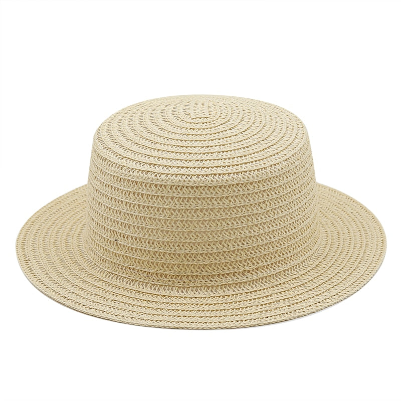JANNAH Straw Boater Hat in Beige