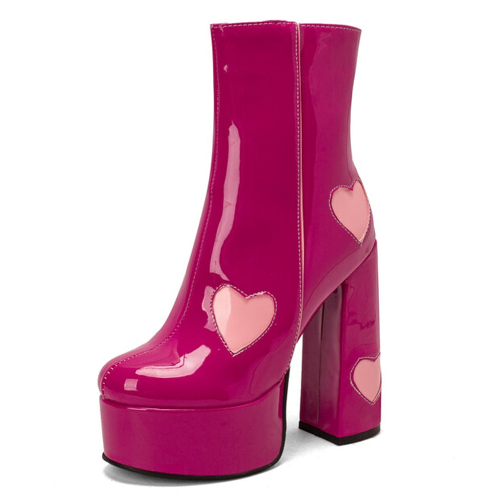 FLUER High Heel Platform Ankle Boots in Vivid Pink