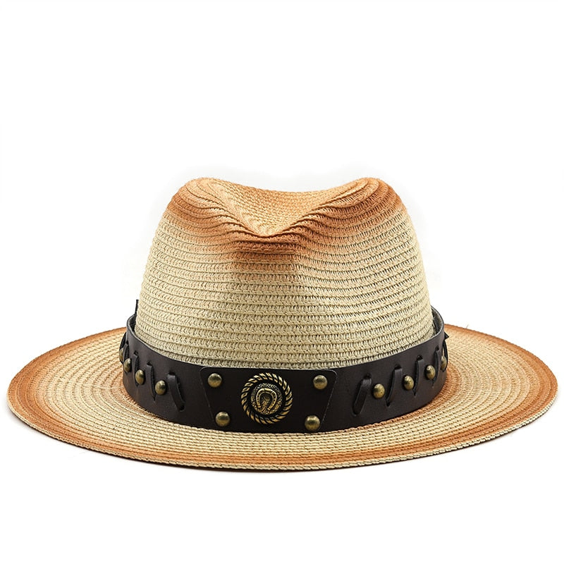 MARCUS Men's Straw Fedora Hat in White/Khaki