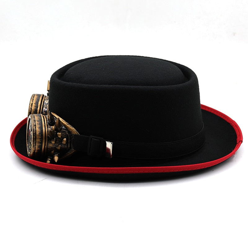 ROBERT Men's Steampunk Pork Pie Hat with Goggles