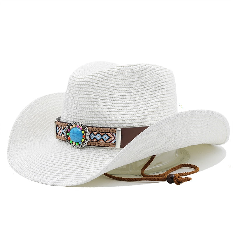 SOBIESKI Men's Straw Cowboy Hat in White