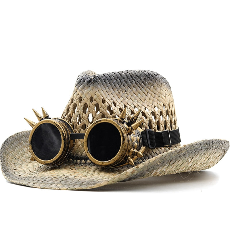 HAROLD Men's Steampunk Cowboy Hat with Goggles in Beige/Black
