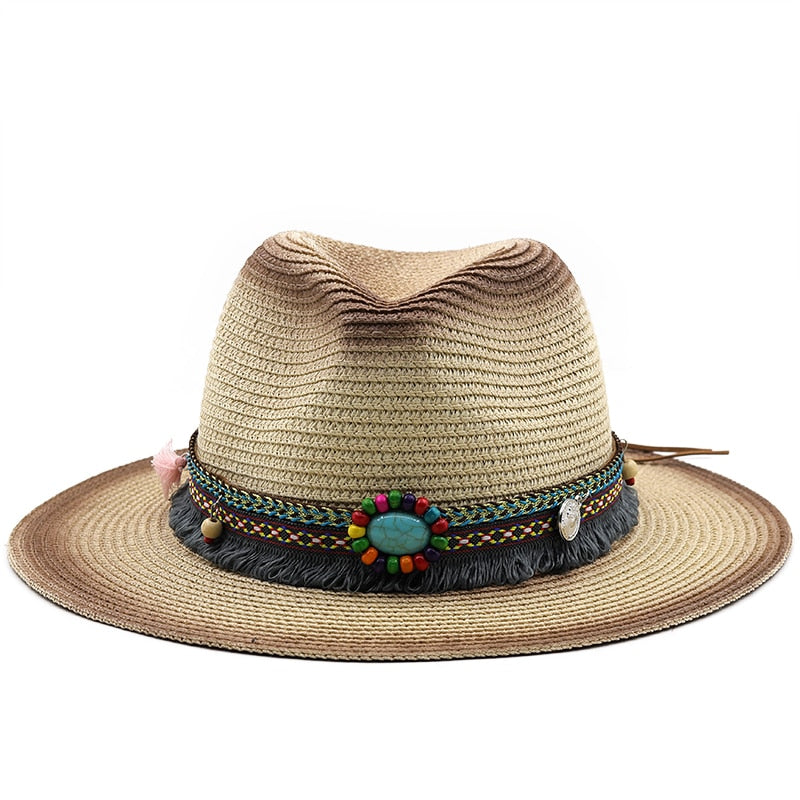 REBECCA Panama Hat in Beige/Khaki