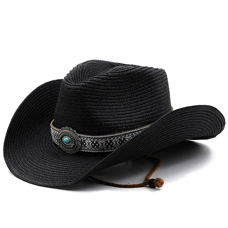 THEODORIC Men's Straw Cowboy Hat in Black