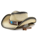 GILGAMESH Men's Straw Cowboy Hat in Beige/Black