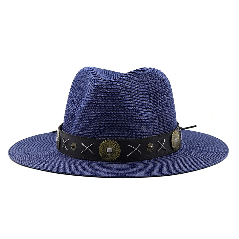 ODYSSEUS Men's Straw Panama Hat in Navy Blue