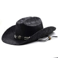 CARLOMAN Men's Leather Cowboy Hat in Black