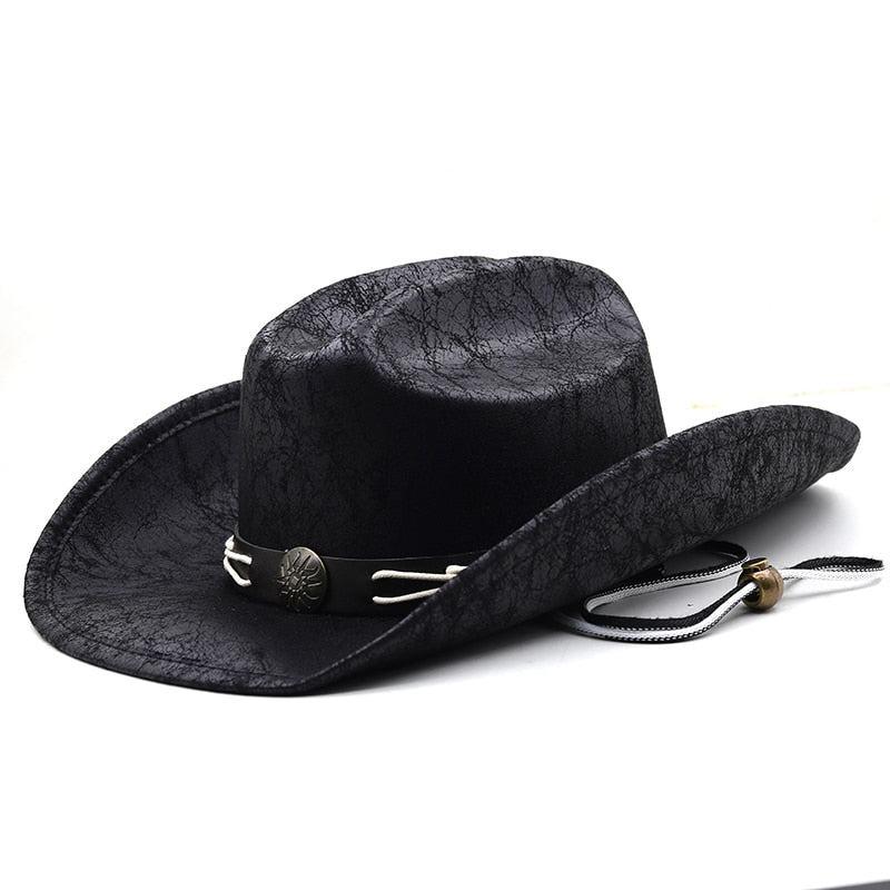CARLOMAN Men's Leather Cowboy Hat