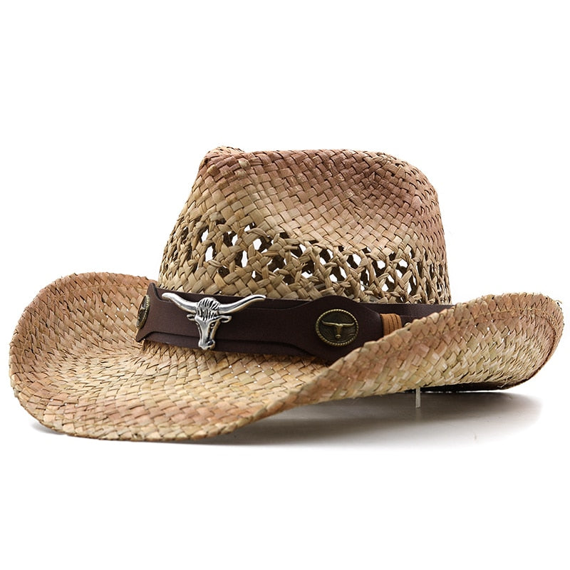 SANCHO Men's Straw Cowboy Hat in Beige-Khaki
