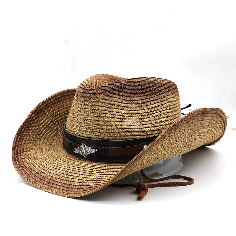 STEFAN Men's Straw Cowboy Hat in Khaki/Brown