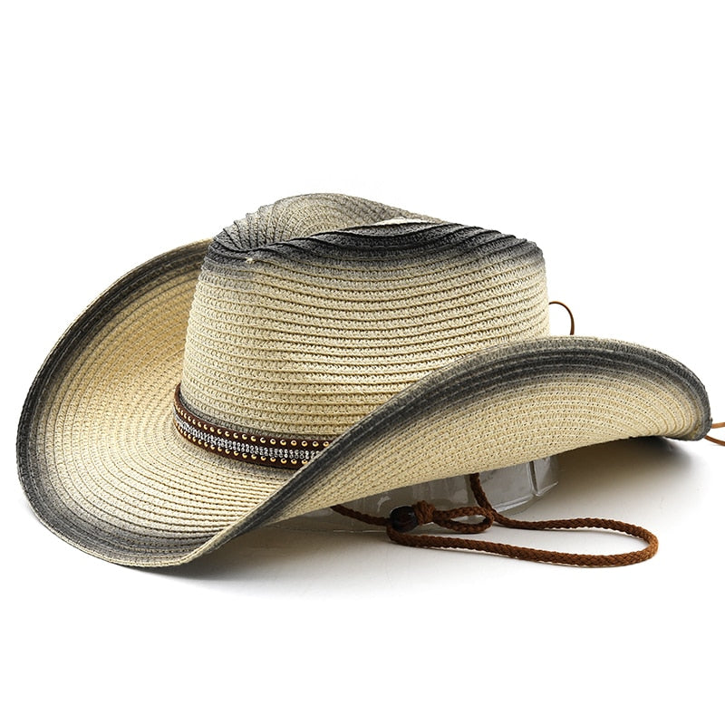 SIGURD Men's Straw Cowboy Hat in Beige/Black