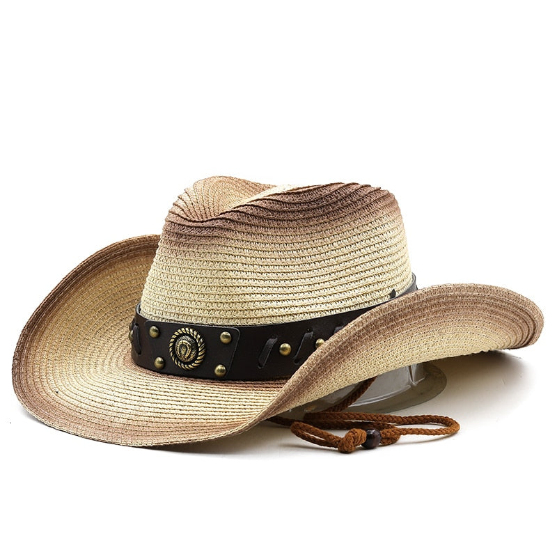 IVAR Men's Straw Cowboy Hat in Beige/Brown
