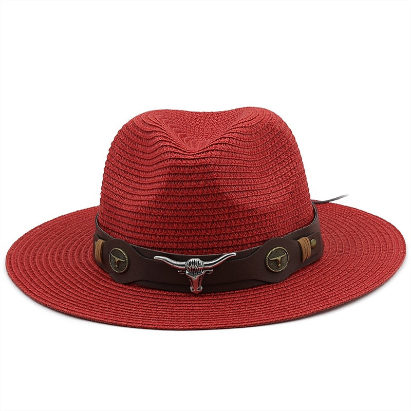 SELEUCUS Men's Straw Panama Hat in Red