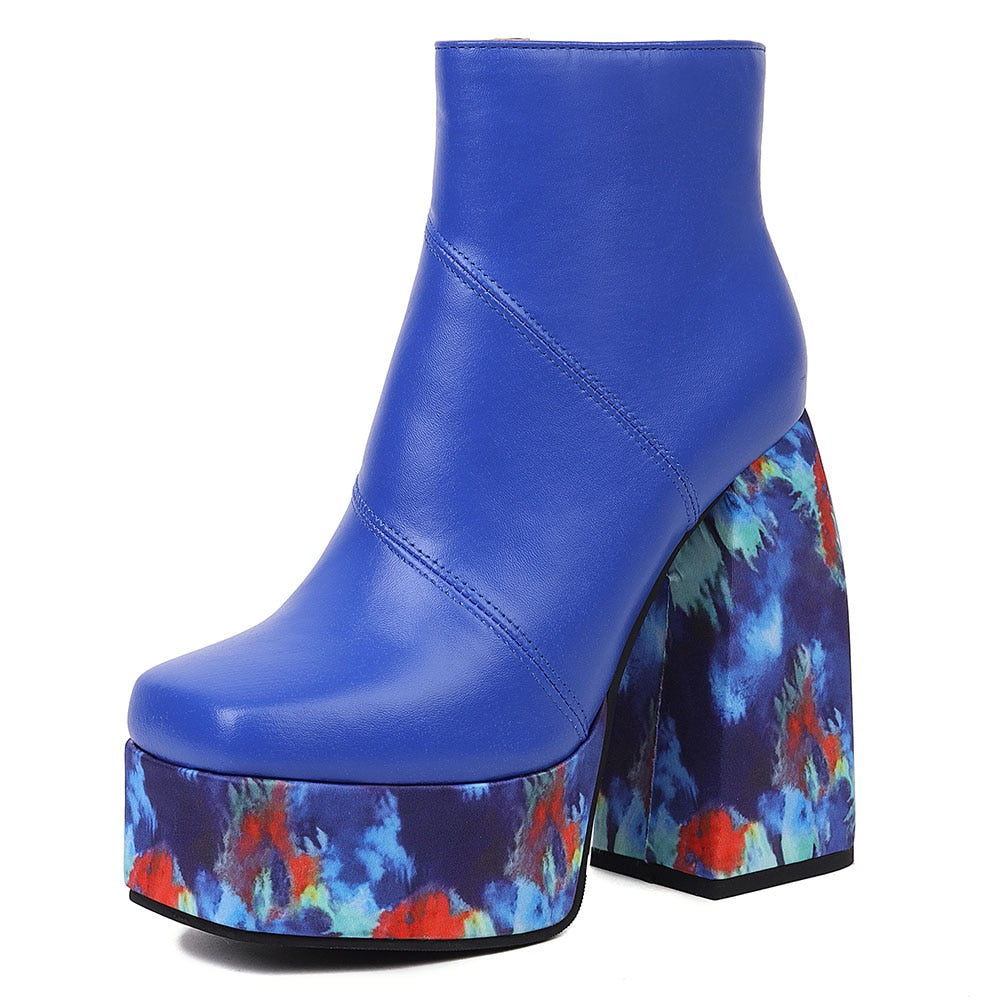 LEIA High Heel Platform Ankle Boots in Blue