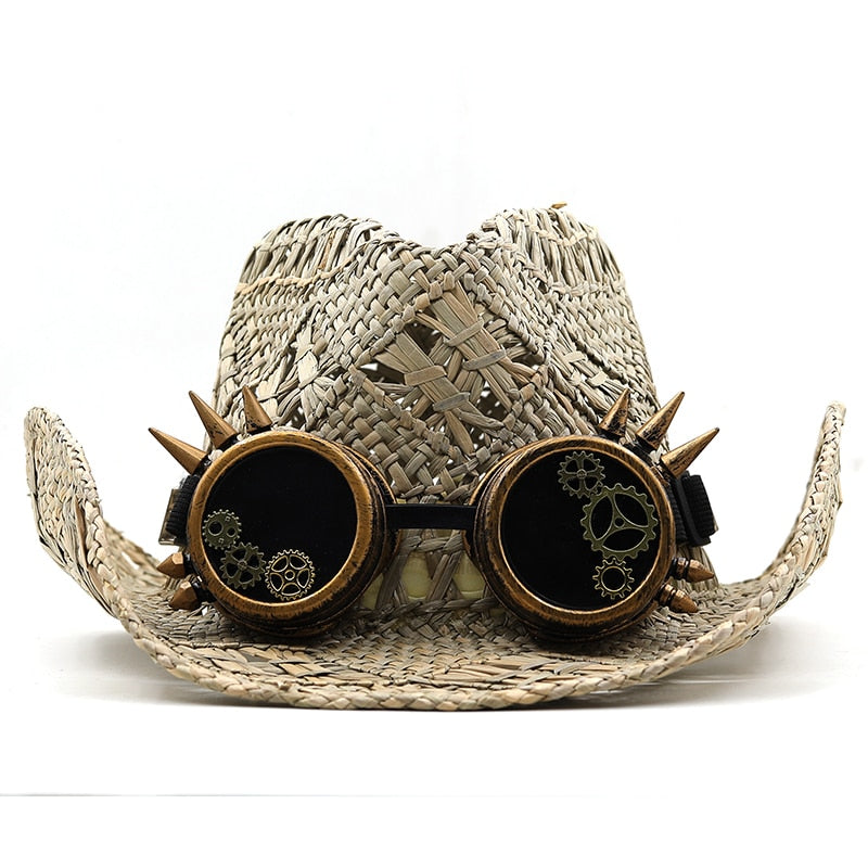 STEPHEN Men's Steampunk Cowboy Hat with Goggles