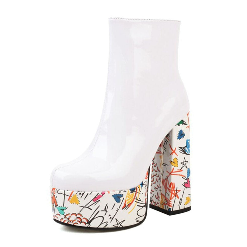LUNA High Heel Platform Ankle Boots in White