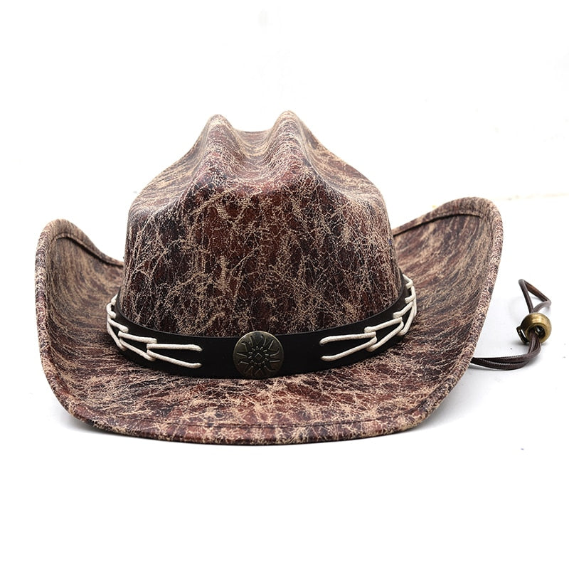 CARLOMAN Men's Leather Cowboy Hat