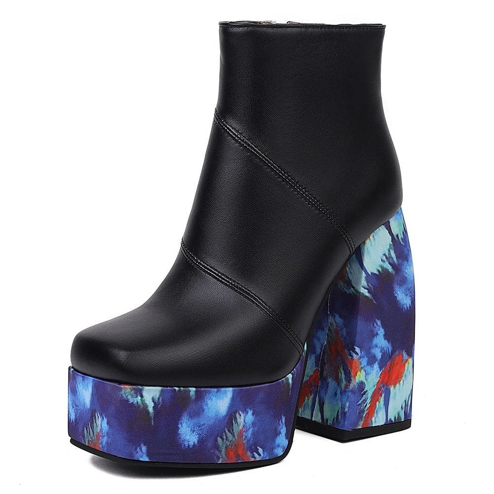 LEIA High Heel Platform Ankle Boots in Black