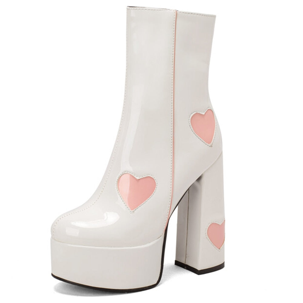 FLUER High Heel Platform Ankle Boots in White