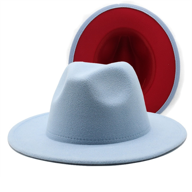 ZARINA Fedora Hat in Sky Blue/Red