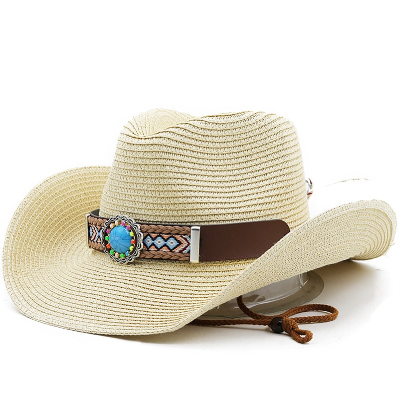 SOBIESKI Men's Straw Cowboy Hat in Beige