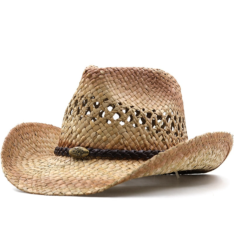 PENDA Men's Straw Cowboy Hat in Beige/Khaki