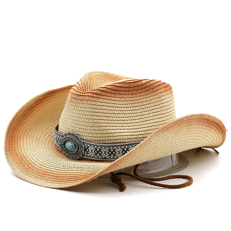 CHARLEMAGNE Men's Straw Cowboy Hat in Beige/Khaki