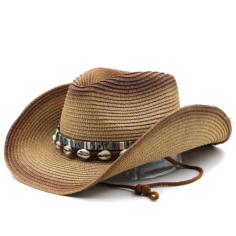 SHAPUR Men's Straw Cowboy Hat in Khaki/Brown