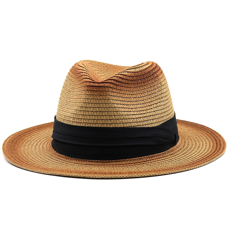 DARIUS Men's Straw Fedora Hat in Khaki/Caramel