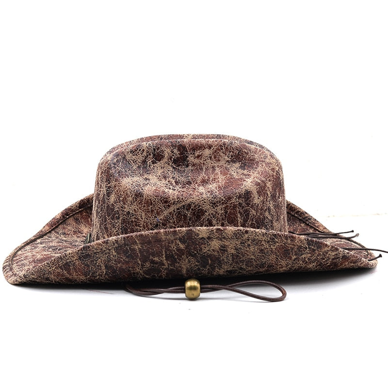 CARLOMAN Men's Leather Cowboy Hat
