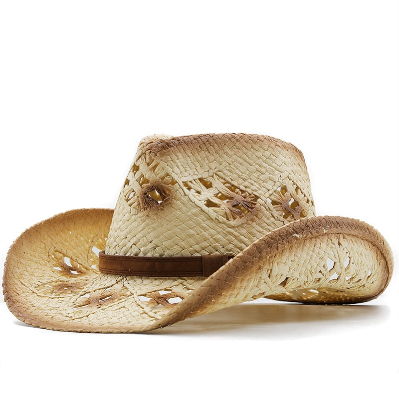 LOTHAIR Men's Straw Cowboy Hat in Beige/Khaki