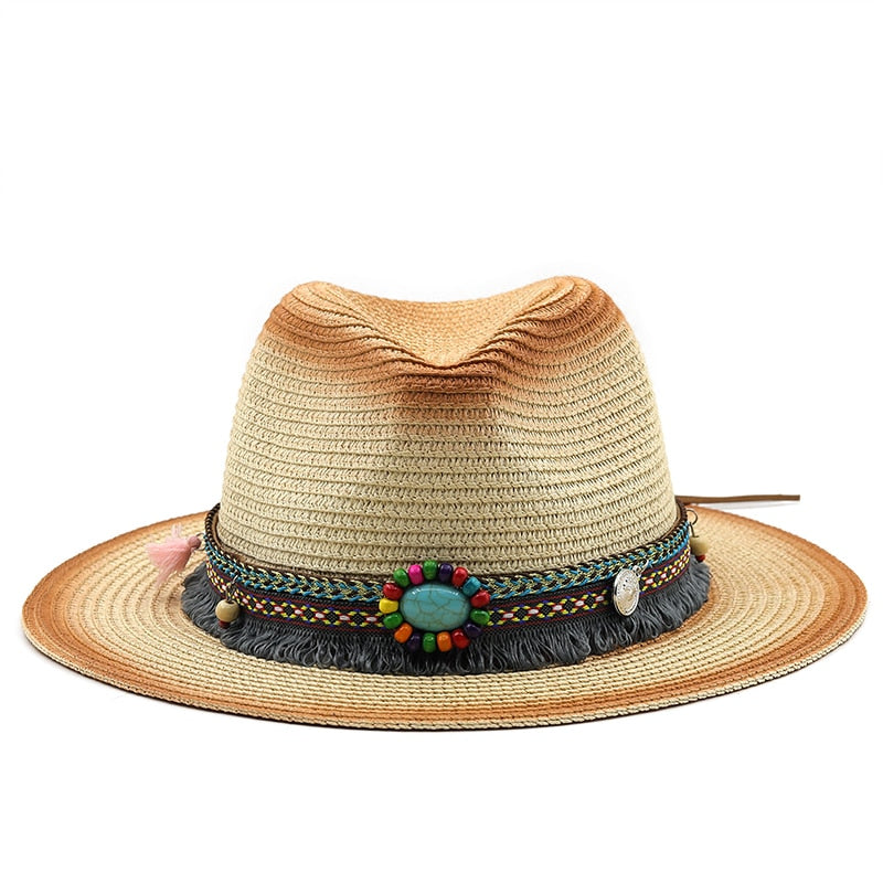 REBECCA Panama Hat in Beige/Caramel