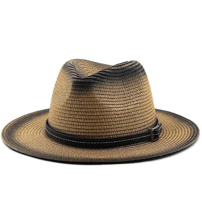 KHUFU Men's Straw Panama Hat in Khaki/Black