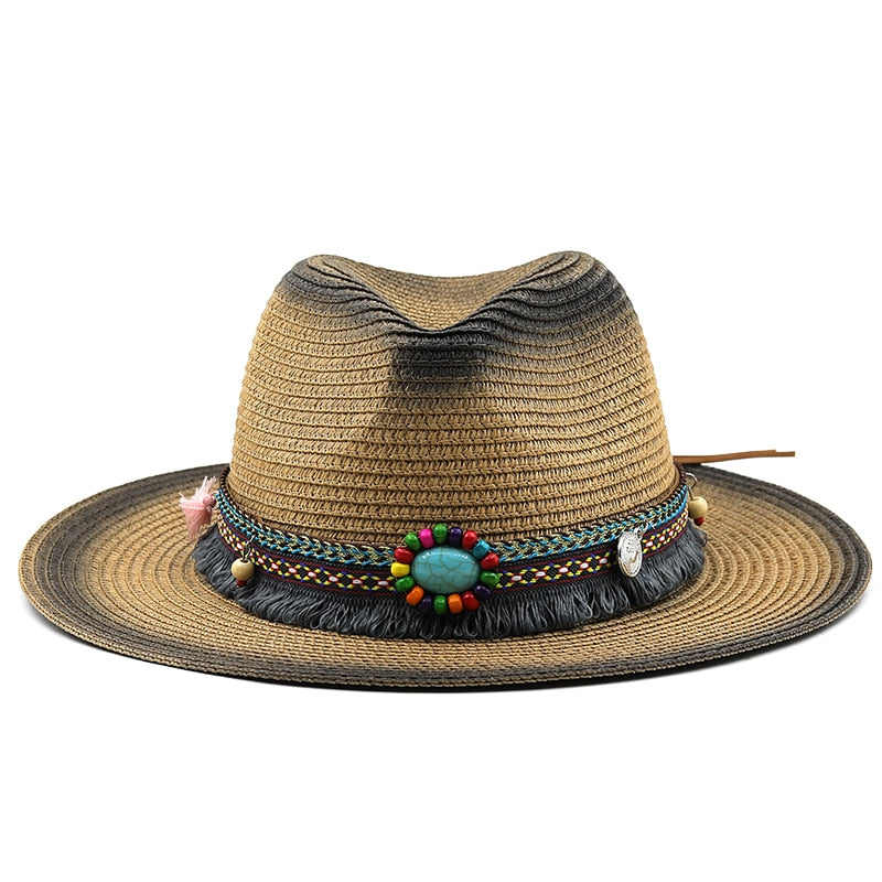 REBECCA Panama Hat in Khaki/Black