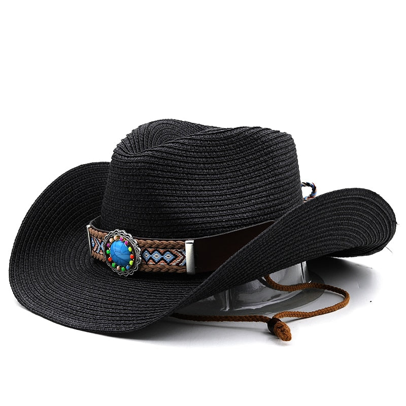 SOBIESKI Men's Straw Cowboy Hat in Black