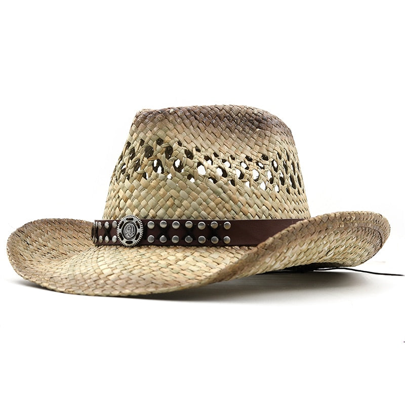 SWEYN Men's Straw Cowboy Hat in Beige/Brown