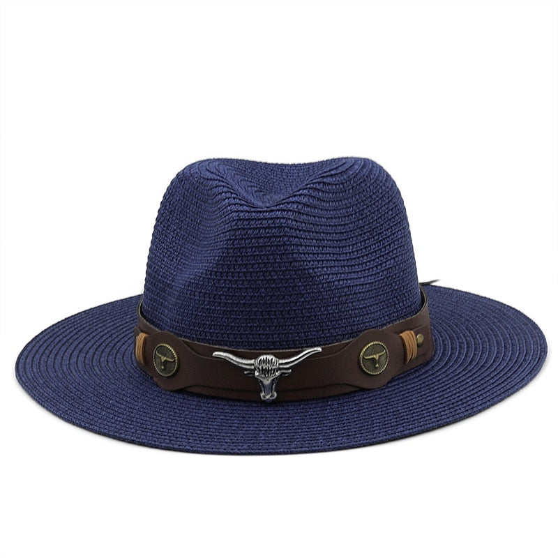 SELEUCUS Men's Straw Panama Hat in Navy