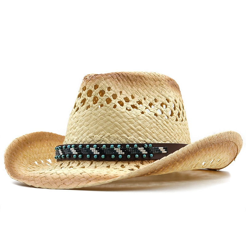 OTTOKAR Men's Straw Cowboy Hat in Beige/Khaki