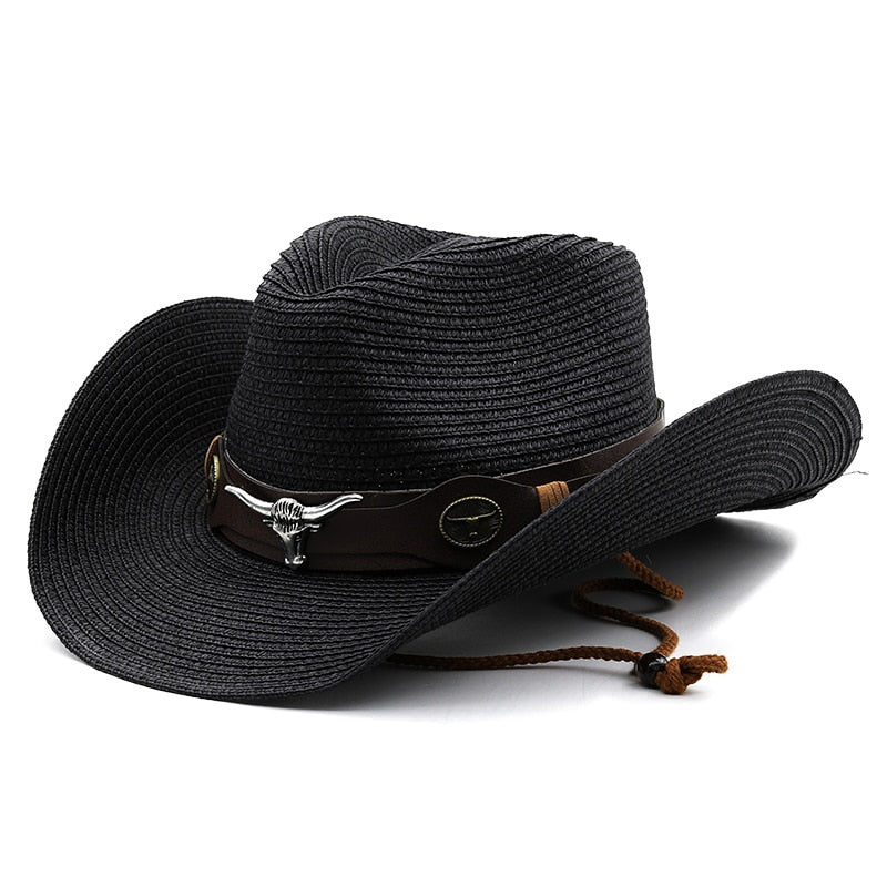 HAMMURABI Men's Straw Cowboy Hat in Black