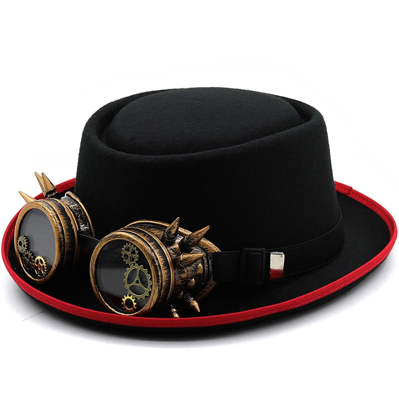 ROBERT Men's Steampunk Pork Pie Hat with Goggles