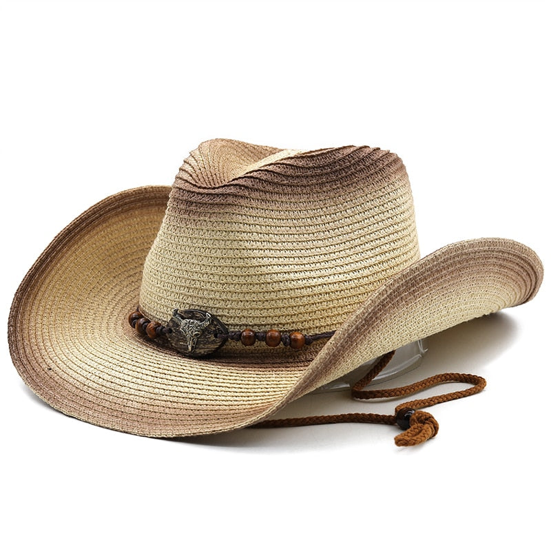 JUSTINIAN Men's Straw Cowboy Hat in Beige/Brown